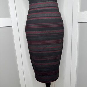 Joe B by Joe Benbasset Striped Pencil Skirt Black Gray Red | Size Small Stretch
